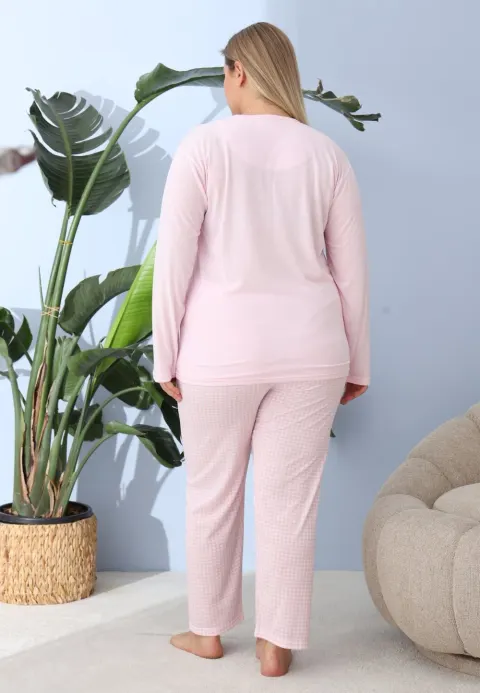 Pijama damă Big Size roz „Winter Vibes” din bumbac