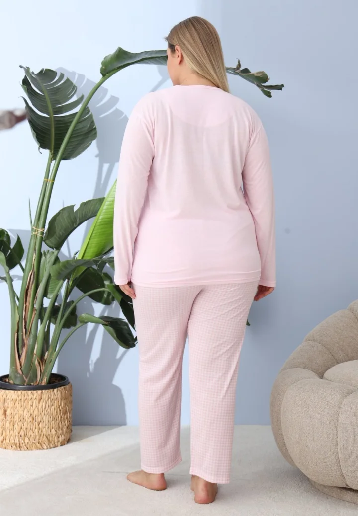 Pijama damă Big Size roz „Winter Vibes” din bumbac