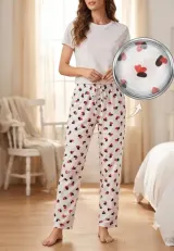 Pantaloni de pijama de dama ALB cu buburuze