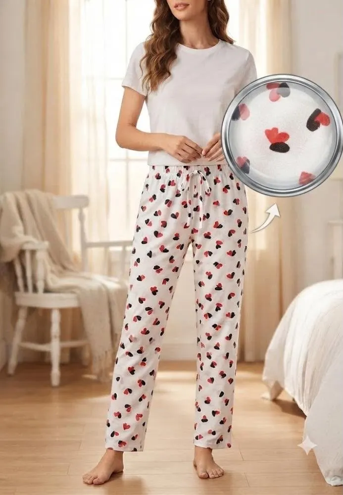 Pantaloni de pijama de dama ALB cu buburuze