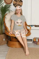 Pijama Dama  Set Tricou și Pantaloni 3/4, Masca de Dormit, gri