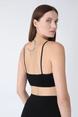Bustieră damă cu bretele subțiri, material elastic și confortabil, negru