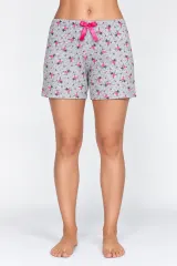 Short damă pijama gri, imprimeu flori roz
