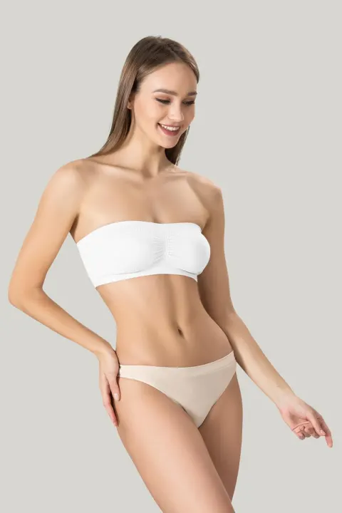 Bustieră damă Miss Fit elastică, fără bretele, cu pad-uri detașabile și design fără cusături, alb