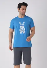 Pijama bărbați Paște, Albastru – tricou și pantaloni 3/4