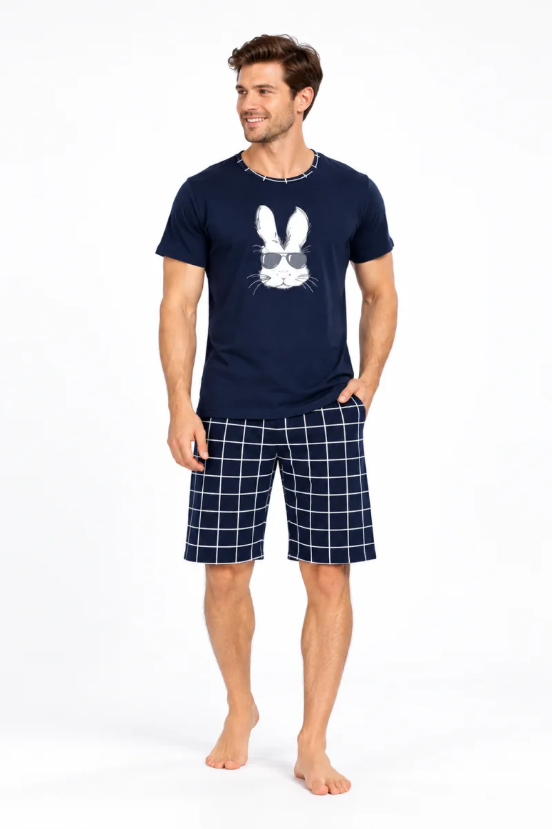 Pijama bărbat 3/4, imprimeu iepure cu ochelari, blumarin