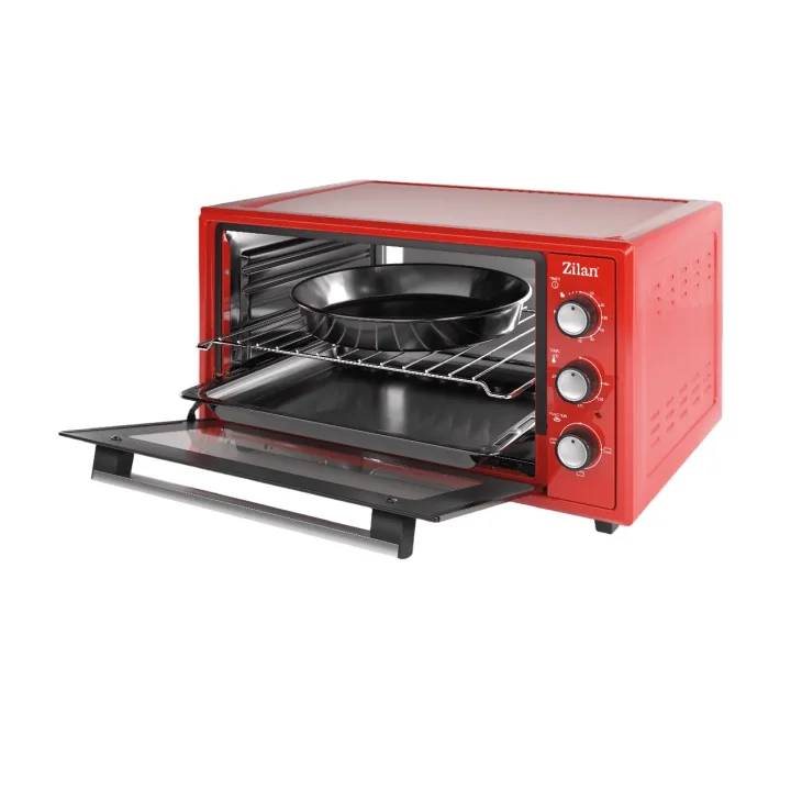 Cuptor Electric 45L, 2000W, 3 Moduri de Încălzire, Temperatură Reglabilă până la 250°C, Timer 90 Minute, Interior Emailat, Roșu
