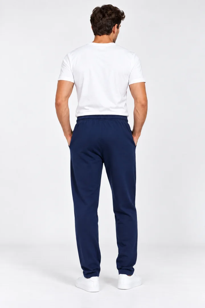 Pantaloni Trening Bărbați Bleumarin, Croială Dreaptă, Talie Elastică cu Șnur și Buzunare Laterale