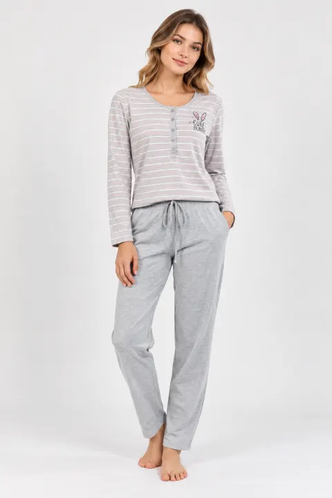 Pijamale damă cu  imprimeu Little Bunny, gri/roz