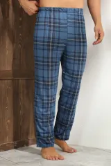 Pantaloni pijama bărbați albastru închis cu carouri albe și negre