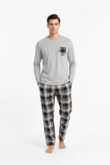 Pijama bărbați Freenight cu buzunar aplicat, gri