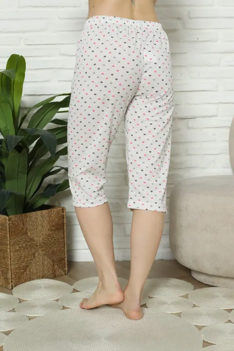Pantaloni pijama damă 3/4, alb, imprimeu inimi