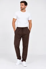 Pantaloni Trening Bărbați Maro, Croială Dreaptă, Talie Elastică cu Șnur și Buzunare Laterale