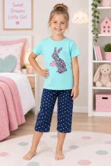 Pijama fetițe de Paște – tricou verde și pantaloni 3/4 cu imprimeu