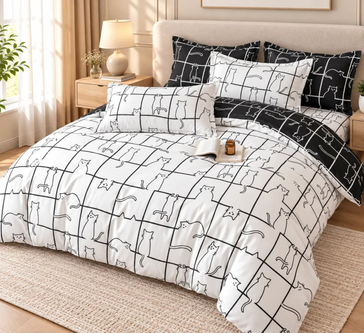 Set Lenjerie de Pat Dublu din Microfibră Premium, 6 Piese, Cearșaf 245x250 cm