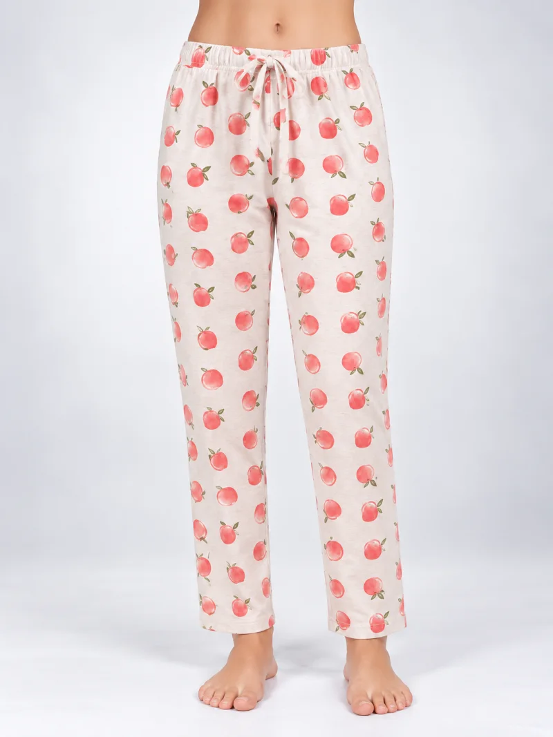 Pantaloni de pijama de dama alb cu mere