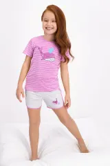 Pijama fetițe din bumbac cu tricou și pantaloni scurți – imprimeu balenă, roz
