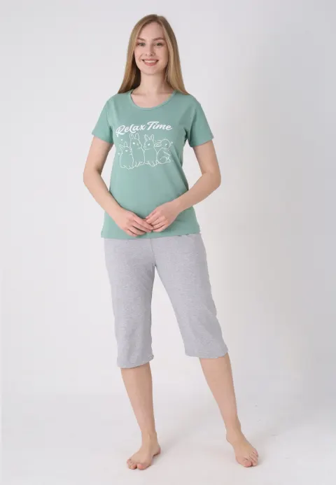 Pijama damă cu model de Paște, verde