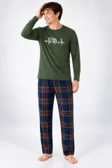 Pijama barbat kaki cu carouri mari