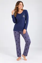 Pijama de dama blumarin cu maneca lunga si pantaloni lungi gri cu catelus