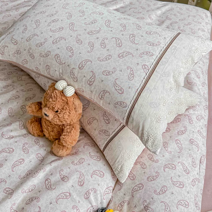 Lenjerie de Pat din 100% Bumbac cu Dantelă, 4 Piese, Cearșaf cu Elastic 180x200 cm