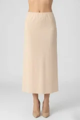 Jupă damă lungă fără cusături, cu elastic din dantelă, bej