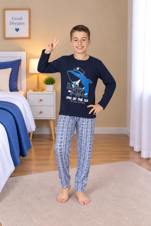 Pijama băieți „King Of The Sea”, bleumarin