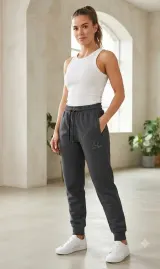 Pantaloni de trening damă gri închis cu imprimeu „Fred Perry