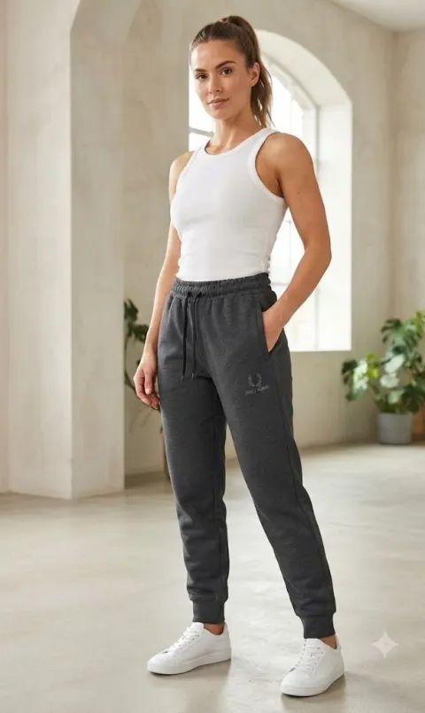Pantaloni de trening damă gri închis cu imprimeu „Fred Perry