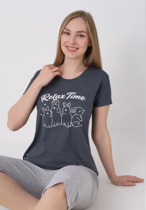 Pijama damă cu model de Paște, gri