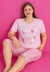Pijama damă tricou + pantaloni 3/4 imprimeu find beauty
