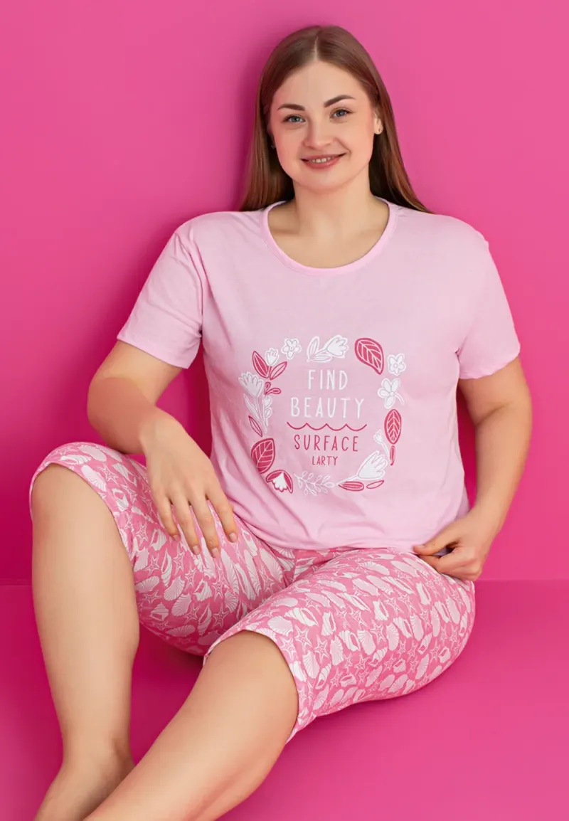 Pijama damă tricou + pantaloni 3/4 imprimeu find beauty