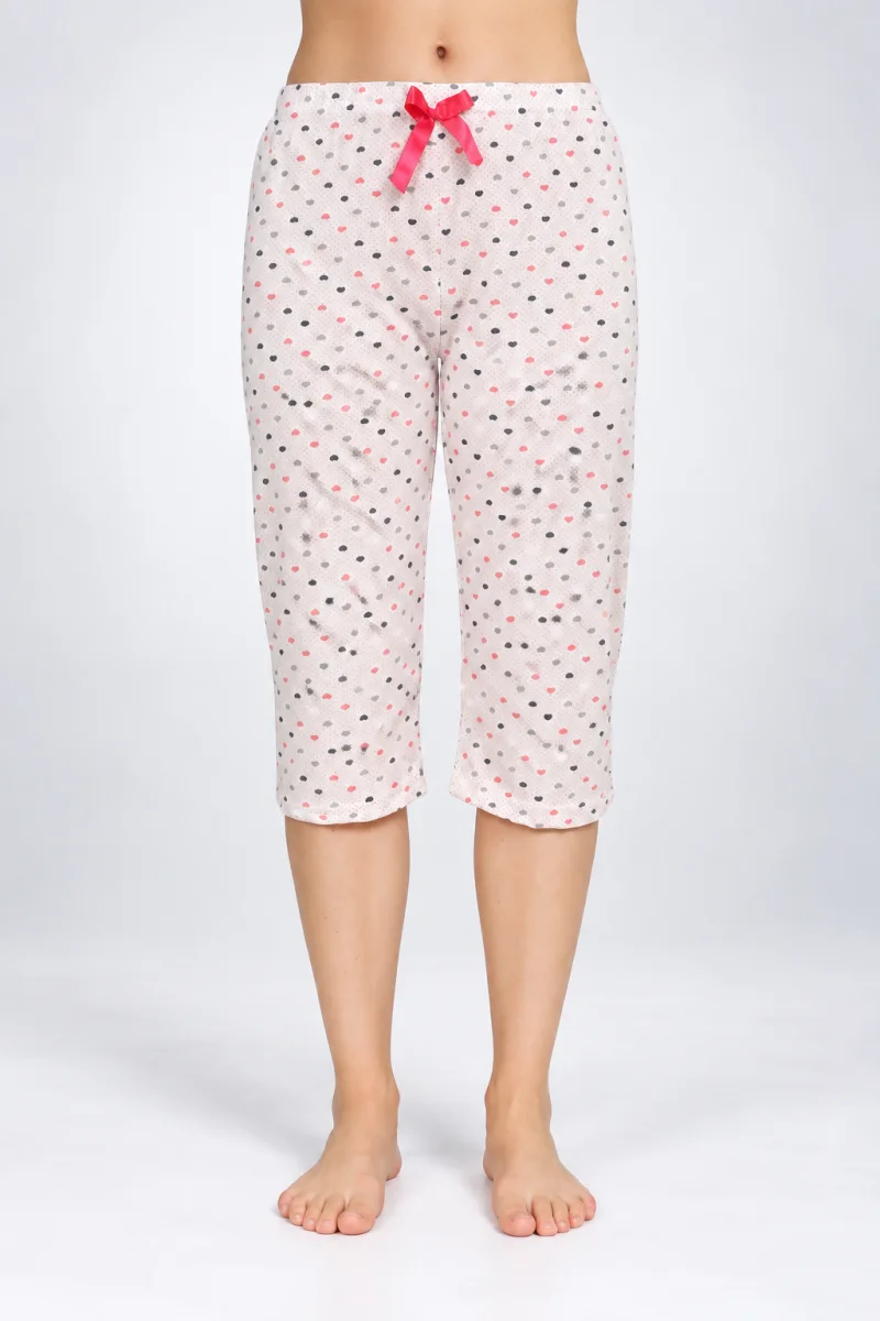 Pantaloni pijama damă 3/4, roz, imprimeu inimi