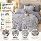 Set Lenjerie de Pat Dublu din Microfibră Premium, 6 Piese, Cearșaf 245x250 cm