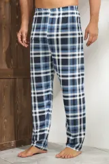 Pantaloni pijama bărbați blumarin cu carouri albe si negre