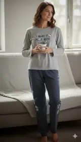 Pijamale damă cu imprimeu I Want To Play With You, Albastru