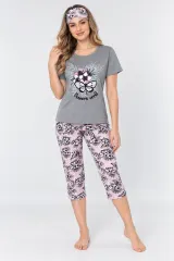 Pijama Dama  Set  Tricou și Pantaloni 3/4, Masca de Dormit, Gri