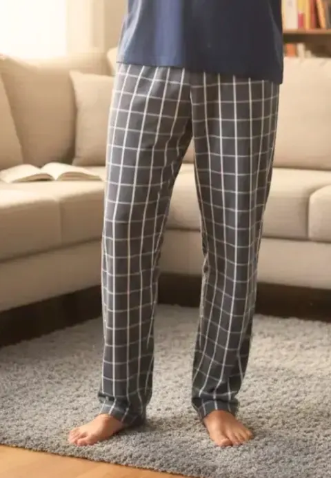 Pantaloni pijama bărbați gri cu carouri albe