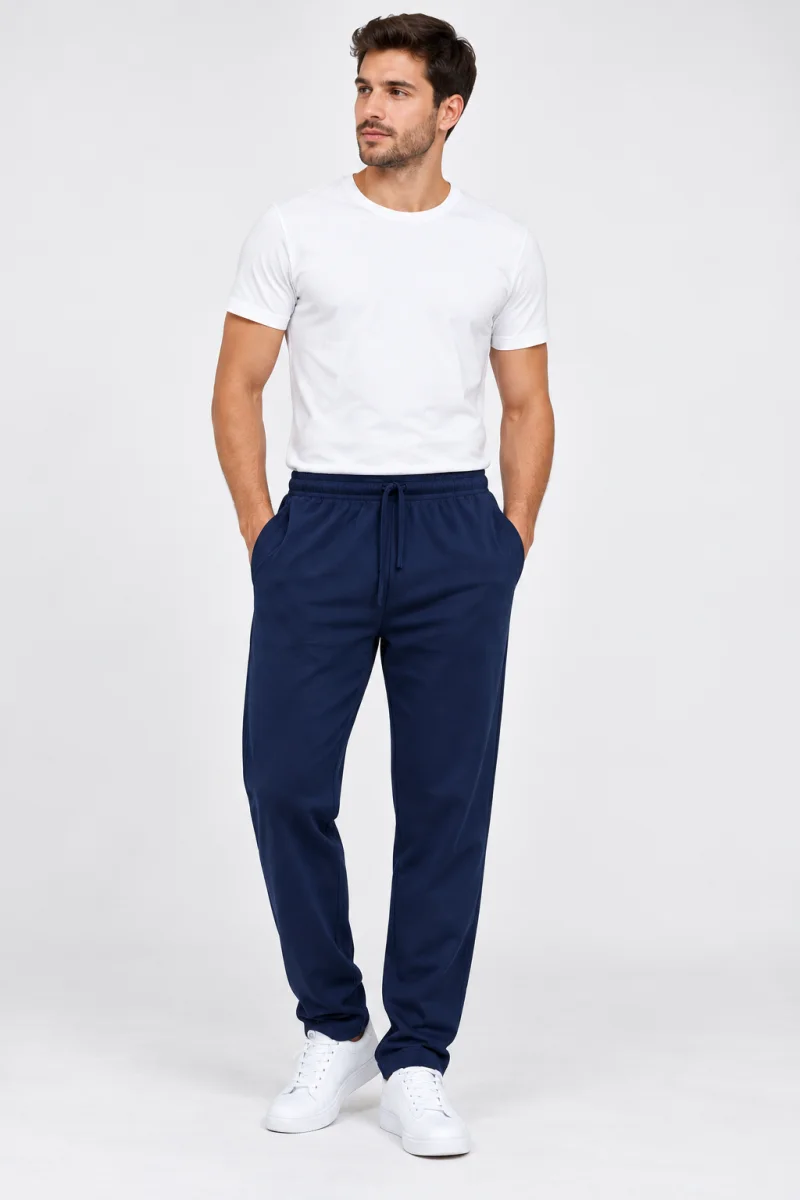 Pantaloni Trening Bărbați Bleumarin, Croială Dreaptă, Talie Elastică cu Șnur și Buzunare Laterale