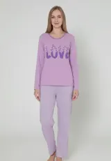 Pijama damă cu imprimeu ,,Love'', culoare mov