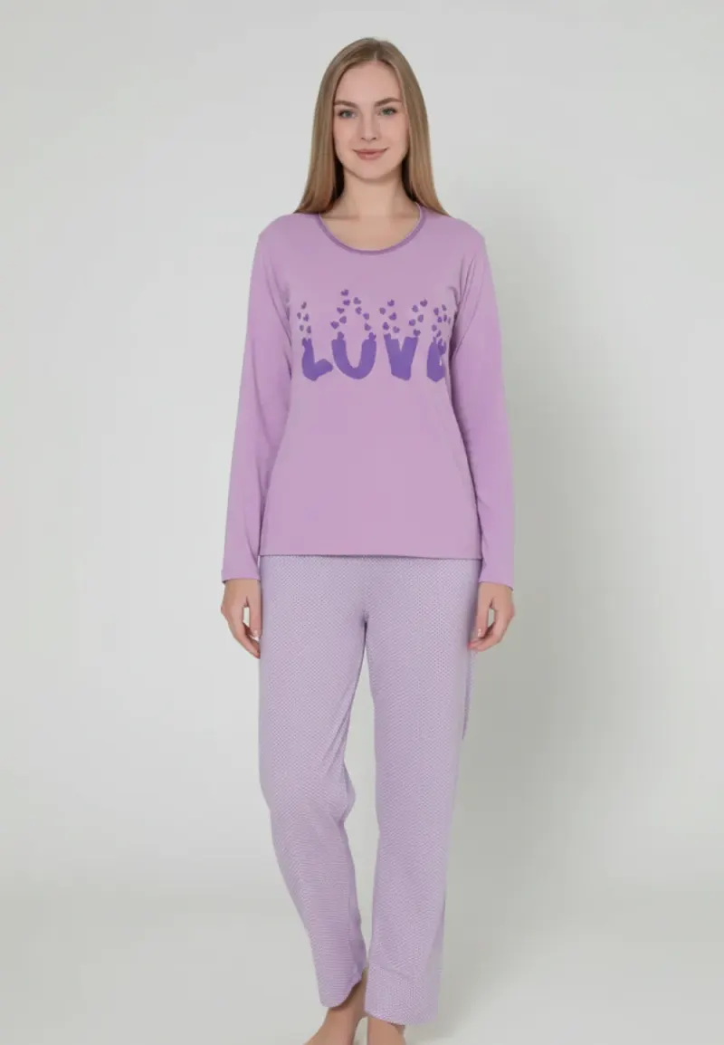 Pijama damă cu imprimeu ,,Love'', culoare mov