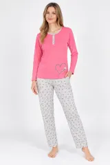 Pijama damă  mânecă lungă și pantaloni, roz