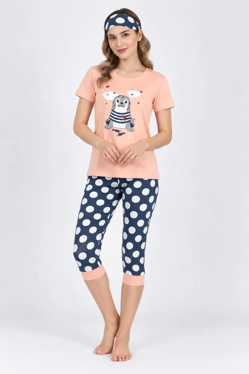 Pijama pentru Dama cu Imprimeu Foca - roz piersica