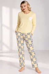 Pijama damă galben, cu mânecă lungă și pantaloni lungi