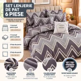 Set Lenjerie de Pat Dublu din Microfibră Premium, 6 Piese, Cearșaf 245x250 cm