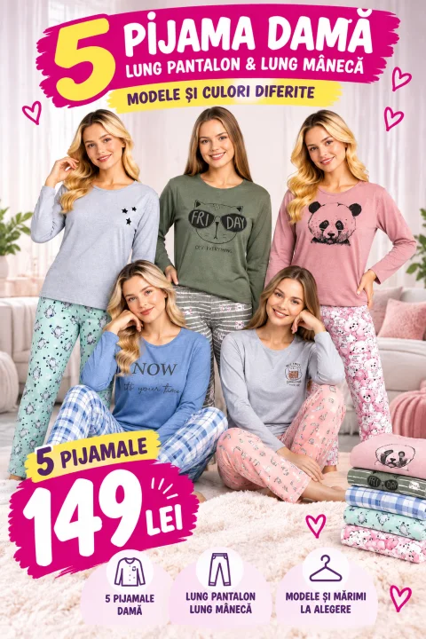 5 Pijamale Damă la Doar 149 Lei