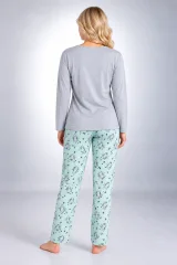 Pijama damă gri, cu mânecă lungă și pantaloni lungi