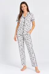 Pijama dama bumbac, bluza cu nasturi imprimeu cu flori