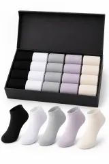 Set 20 perechi șosete scurte damă din bumbac, fără cusături, 5 culori asortate, One Size