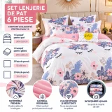 Set Lenjerie de Pat Dublu din Microfibră Premium, 6 Piese, Cearșaf 245x250 cm